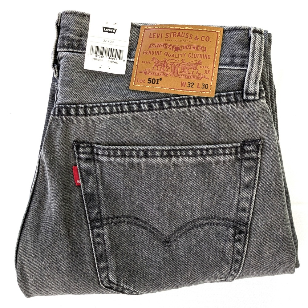 Levis 501 Original Grey Straight Leg Button Fly Denim Jeans 005013496 32x30 - Picture 1 of 9